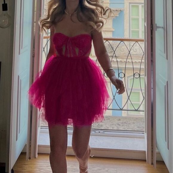 NWT For Love & Lemons Rosario Hot Pink Mini Bustier Dress XS - Picture 6 of 7
